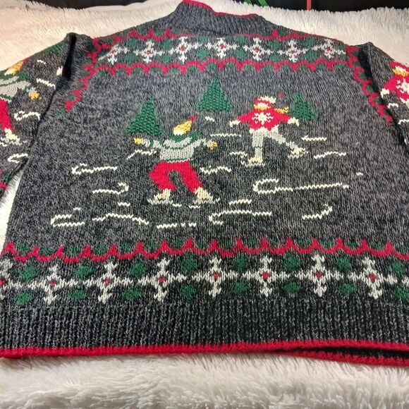 Eagle's Eye Skiers & Snoflake Zip-Up Knit Cardigan Unisex Vintage 90s XL Grey... - Picture 13 of 13